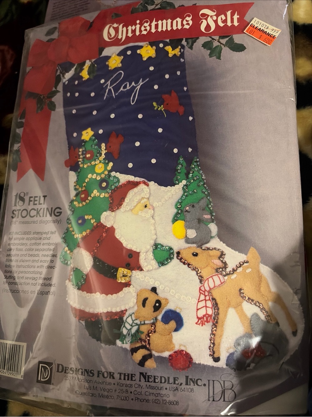 Christmas Felt 18" Holiday Stocking Kit with Santa and Animals